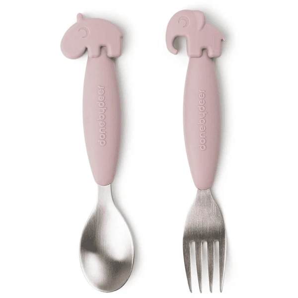 Done By Deer™ Löffel- Und Gabelset Easy-grip, Deer Friends Rosa 1 Done By Deer™ Löffel- Und Gabelset Easy-grip, Deer Friends Rosa