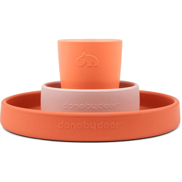 Done By Deer™ Silikon Geschirr-Set Happy Clouds Papaya 1 Done By Deer™ Silikon Geschirr-Set Happy Clouds Papaya