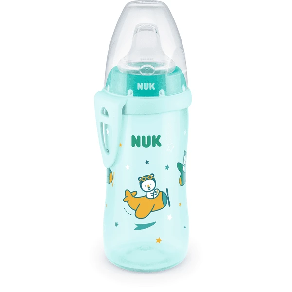 NUK Babyflasche Active Cup, Blau, Motiv Bär/Flugzeug 300ml 1 NUK Babyflasche Active Cup, Blau, Motiv Bär/Flugzeug 300ml