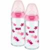 NUK Glasflasche First Choice⁺ Ab Der Geburt 240 Ml, Temperature Control Im Doppelpack Rosa