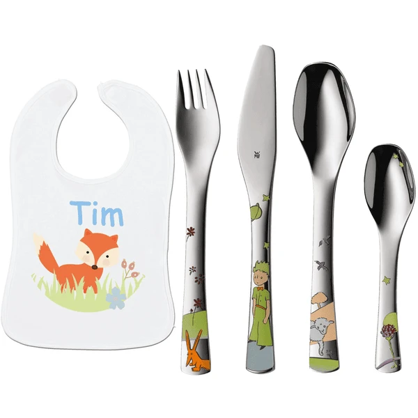 Schnullireich Geschenkset Mit Namen WMF Kinderbesteck Kleiner Prinz + Lätzchen Fuchs Silber 1 Schnullireich Geschenkset Mit Namen WMF Kinderbesteck Kleiner Prinz + Lätzchen Fuchs Silber